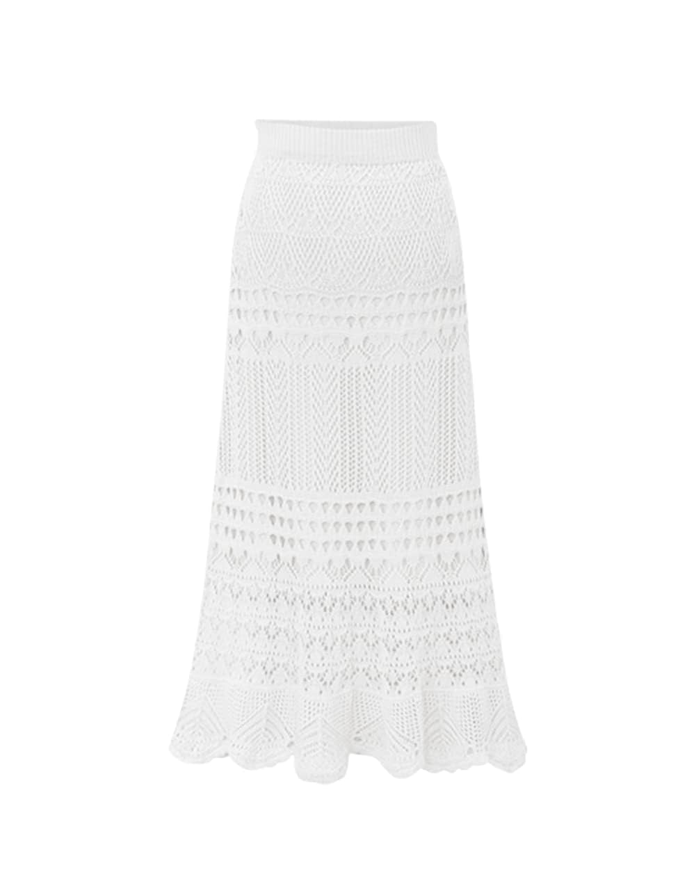 Photo 1 of **MINOR DAMAGE/check clerk comments**
Women's Stretched High Waist Crochet Hollow Out Knit Flowy Patterned Lace Maxi Skirt (Medium, White)