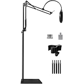 Mic Stand Floor Boom Arm with 6.6lbs Weighted Base for Blue Yeti, SM7B, MV7 | Podcast Microphone Stand for HyperX QuadCast, Yeti Nano, Snowball, Fifine K688, AT2020 with Pop Filter, 5/8" &amp; 1/4" Screws