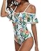Tempt Me White Pineapple Off Shoulder One Piece Swimsuit for Women Ruffled Sleeves Retro Bathing Suits Flounce Printed Swimwear S