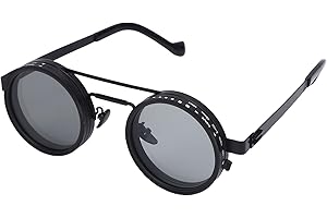 Jiawu Adjustable Tint Sunglasses, Adjustable 1-9 Gears Polarized Glasses, Round Metal Frame with ND2-400 Filter Lenses for Ou