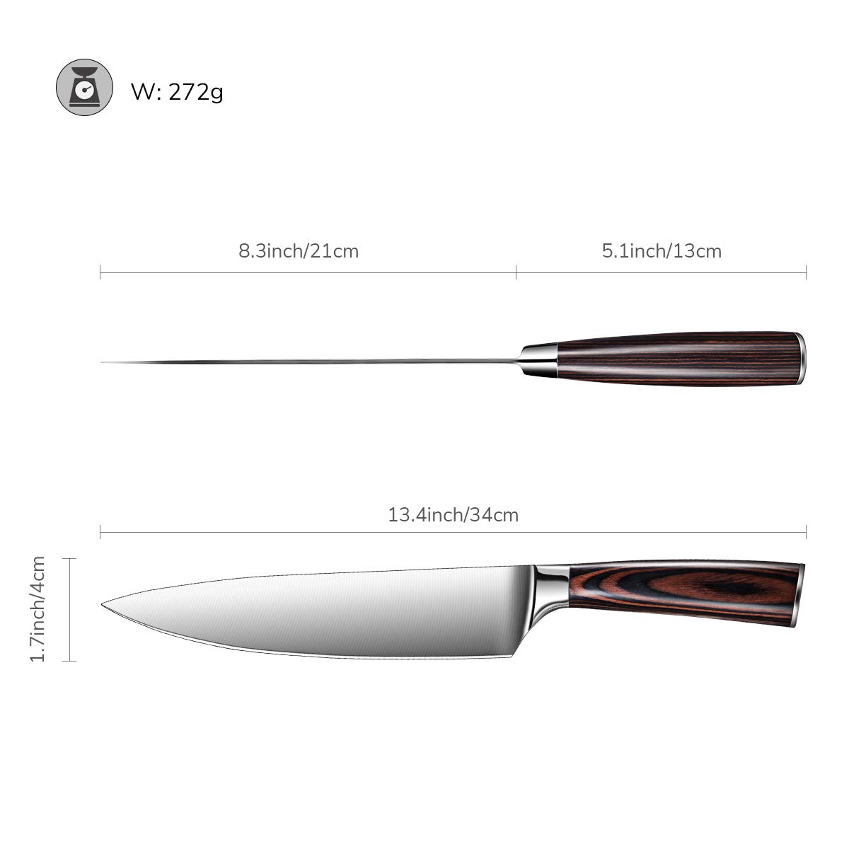 Kochmesser 20cm, CUSIBOX Küchenmesser aus rasiermesserscharfem Hartstahl, Profi Chefmesser, Scharfe Fleischmesser, Allzweckmesser mit Ergonomischer Holz-Griff