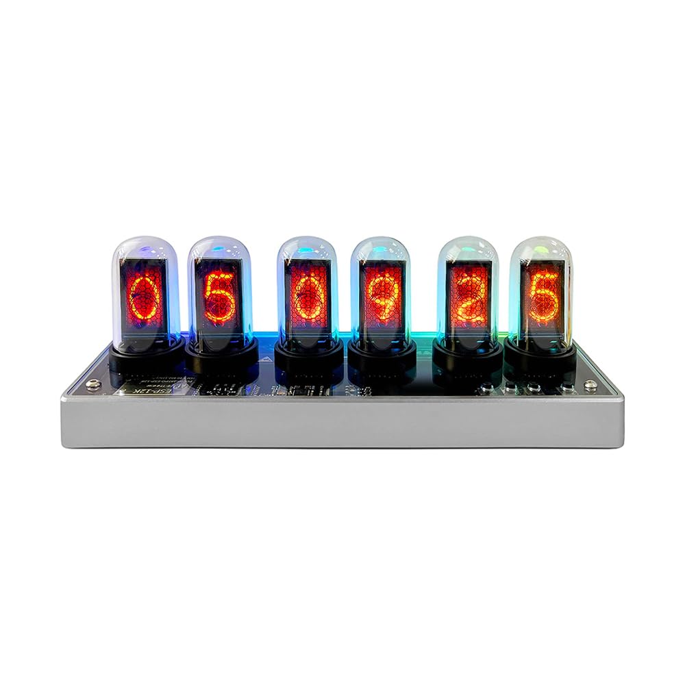 Lonyiabbi IPS Nixie Tube Clock, DIY RGB Digital Clock with 6-Digit LCD, Cyberpunk Mood Light, Gaming Desk Decor, Gift Box