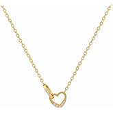 sunelves Valentine's Day Gift Heart Necklace for Women – 14K Gold Plated Small Open Heart Paperclip Pendant with Cubic Zirconia, Dainty Trendy Love Necklace, Cute Jewelry Gift