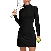 WOWENY Women's Tennis Dress Long Sleeve Golf Dresses with Shorts Zip Front Golf Outfits UPF 50+ Workout Athletic Dresses