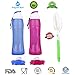 AquaFlexi (Set of 2 with Bonus Brush) 17Oz Collapsible Water Bottle - Foldable, Flexible Silicone, Travel, Sports, BPA Free, FDA Approved