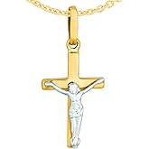 Floreo 14k Yellow Gold 0.8" Classic Jesus Crucifix Two-Tone Cross Charm Pendant with optional Adjustable Chain Necklace