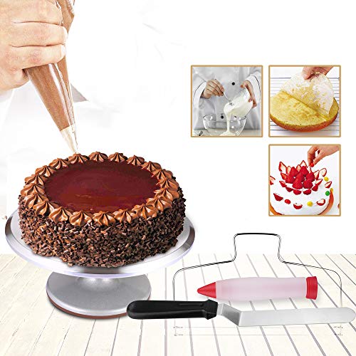 SWOMMOLY 133 Pcs Cake Decorating Supplies Kit, Aluminum Alloy Revolving Cake Stand, 52 Numbered Icing Tips, 50 Ultra-thick Pastry Bags and More.