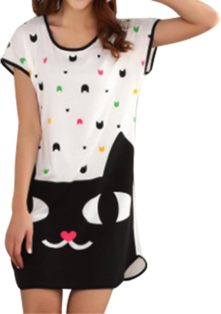Columbustore Women's Cartoon Cat Nightshirts Cotton