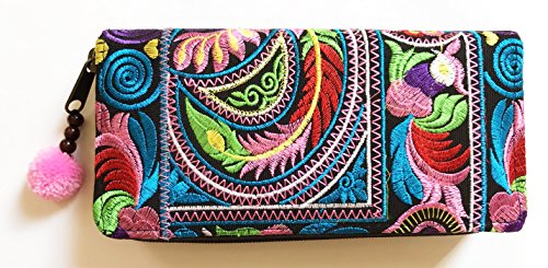 Wallet by WP Embroidery Bird Multicolors Zipper Wallet Purse Clutch Bag Handbag Iphone Case Handmade for Women