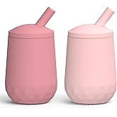 Seposeve 2 Pack Silicone Straw Cups, Leak-Proof Baby Sippy Cup for 6 Months +, Spill Proof Toddler Cup with Straw 12-24 Months, Easy to Hold, Flow Control, 4 oz, Purple Pink
