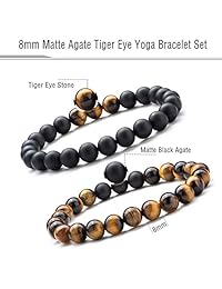 Hamoery, pulsera elástica de yoga, con cuentas de piedras naturales de ágata y roca ojo de tigre, de 8 mm, para mujer y hombre