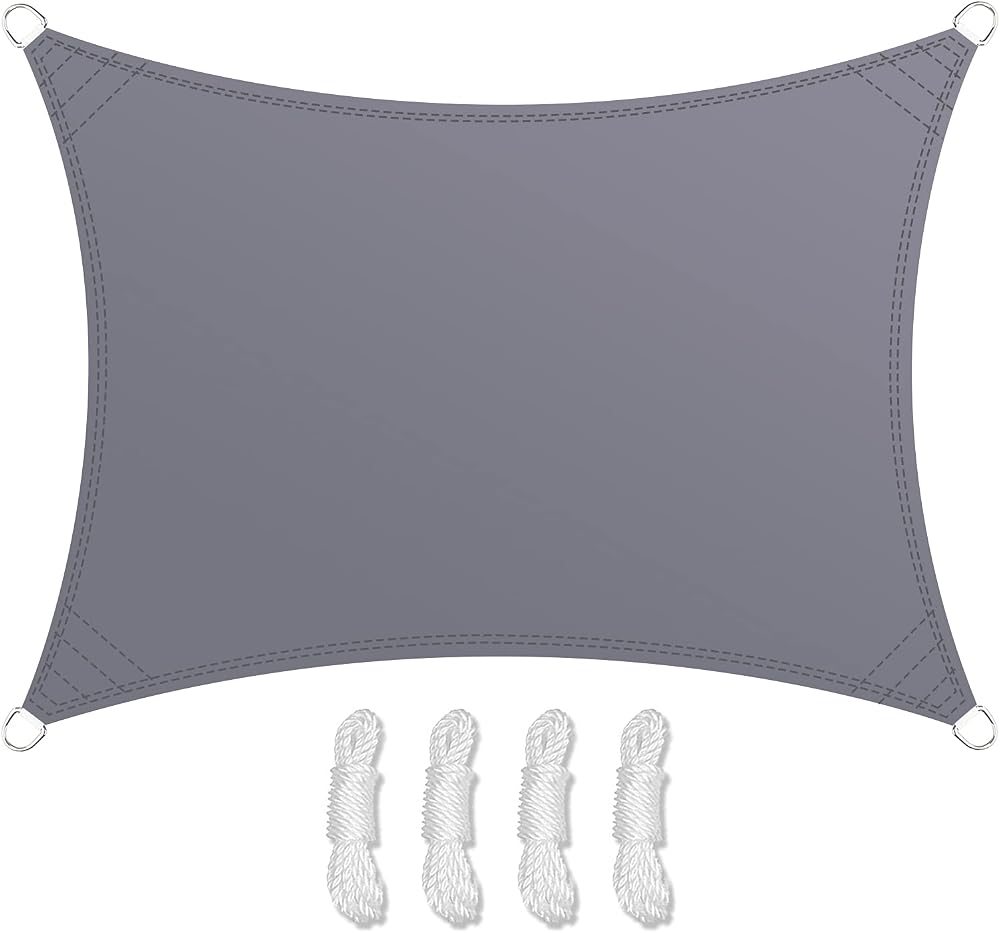 Teynewer Rectangular Shade Sail 2x3m Waterproof UV Block 98% Light Grey