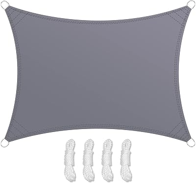 Teynewer Rectangular Shade Sail 2x3m Waterproof UV Block 98% Light Grey