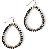 Bohemian Beaded Teardrop Dangle Earrings Colorful Lightweight Hollow Sparkly Crystal Earrings Gold Wire Wrapped Faceted Glass Beads Statement for Women Boho Jewelry Gifts