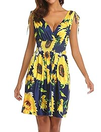 LuckyMore - Vestido corto sin mangas para mujer, cuello en V, sin espalda, estampado bohemio