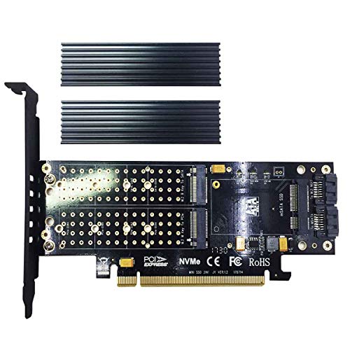 GLOTRENDS 4 in 1 M.2 NVME to PCIE Adapter, M.2 SATA SSD to SATA III Adapter, mSATA to SATA Adapter, 2 x Aluminum Heatsink (PA6-HS)