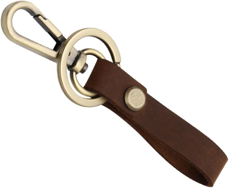 Pinzhi Key Chain & Leather Belt Loop Key Holder Ring Keychain Keyring Keyfob Detachable Brown