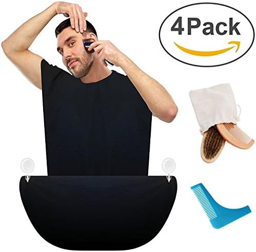 4-In-1 Beard Care Set w/ Black Beard Apron, Beard Shaping Comb & 2 Pack Beard Maintenance Comb Brush Set - Beard & Moustache Styling, Grooming, Trimming & Cutting