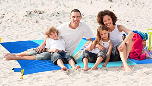 Outdoorsman Lab Sand Free Beach Blanket | Water Repellant Sand Proof Beach Mat | 10'x9' Parachute Nylon for Picnics, Camping, Concerts | 6 Sand Pockets, 4 Pegs, Carrying Bag & Strap - Thumbnail 2