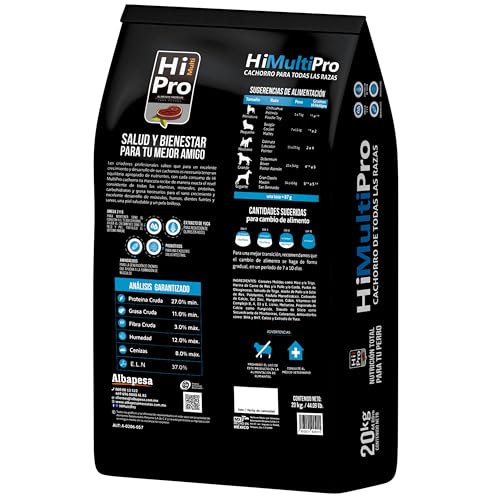HI MULTI PRO Alimento Premium Cachorro 20 Kilos, 100% Balance Nutricional. con probióticos, Calcio y Proteínas de Alto Valor biológico