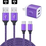 USB Wall Charger, Charging Block 2.1A Dual Port USB Charger Plug Power Adapter Charging Brick Cube with 2Pack LG V30 Charger Braided USB C Cable 6ft Galaxy S8 Charger for Samsung S9 Plus, LG G5 G6
