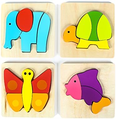 Animal Mini Chunky Wooden Puzzle Bundle Pack (Set of 4) for Toddlers, Preschool Age Kids w/ "Easy-Hold" Colorful Solid Wood Pieces. Educational &amp; Sensory Learning for 3, 4 &amp; 5 Year Old Children