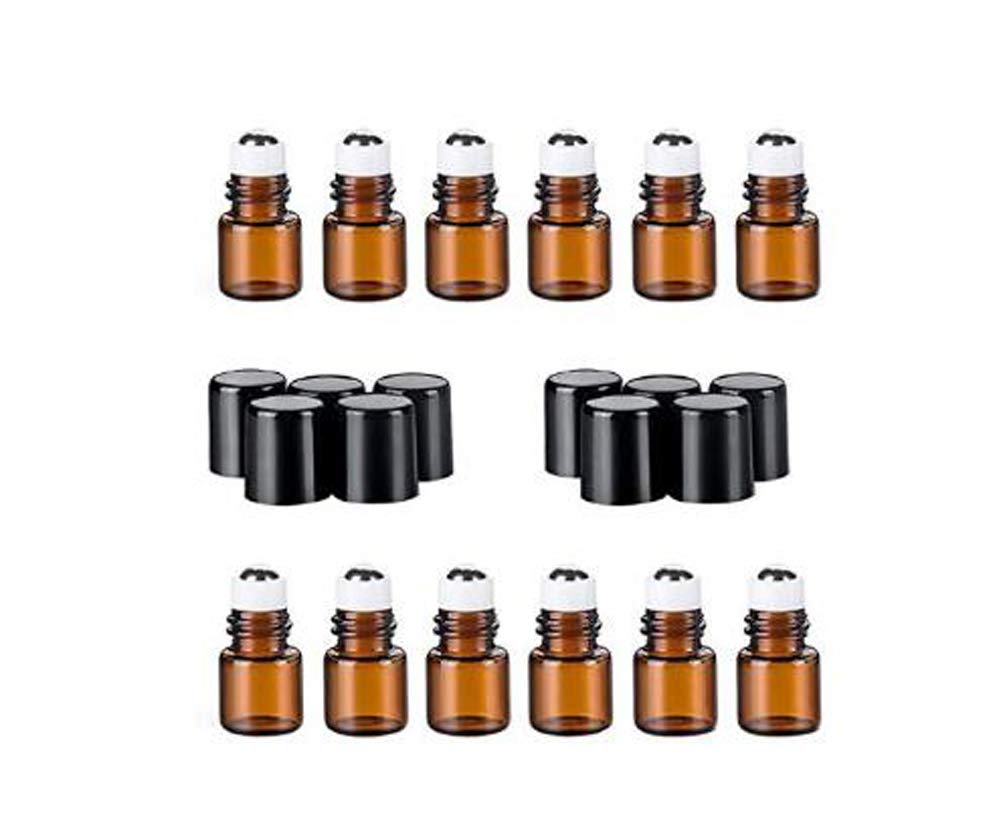 VASANA 12PCS 2ml Mini Empty Portable Amber Glass Roller Ball Bottles Cosmetic Makeup Sample Travel Size Storage Jar Pot Container Roll-on Vials for Essential Oil Aromatherapy Perfumes