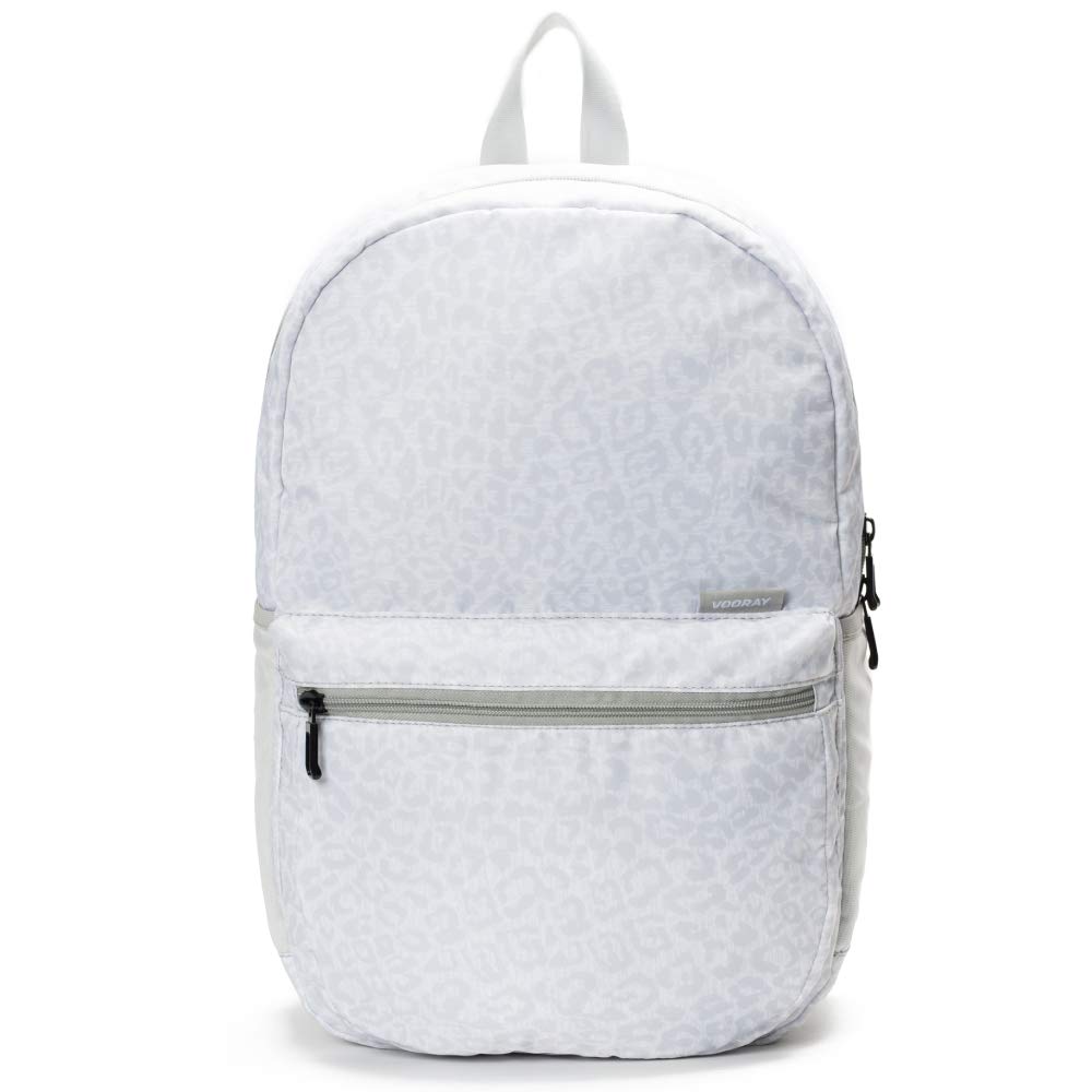 White snow leopard print omfort-link shoulder straps for ideal fit backpack