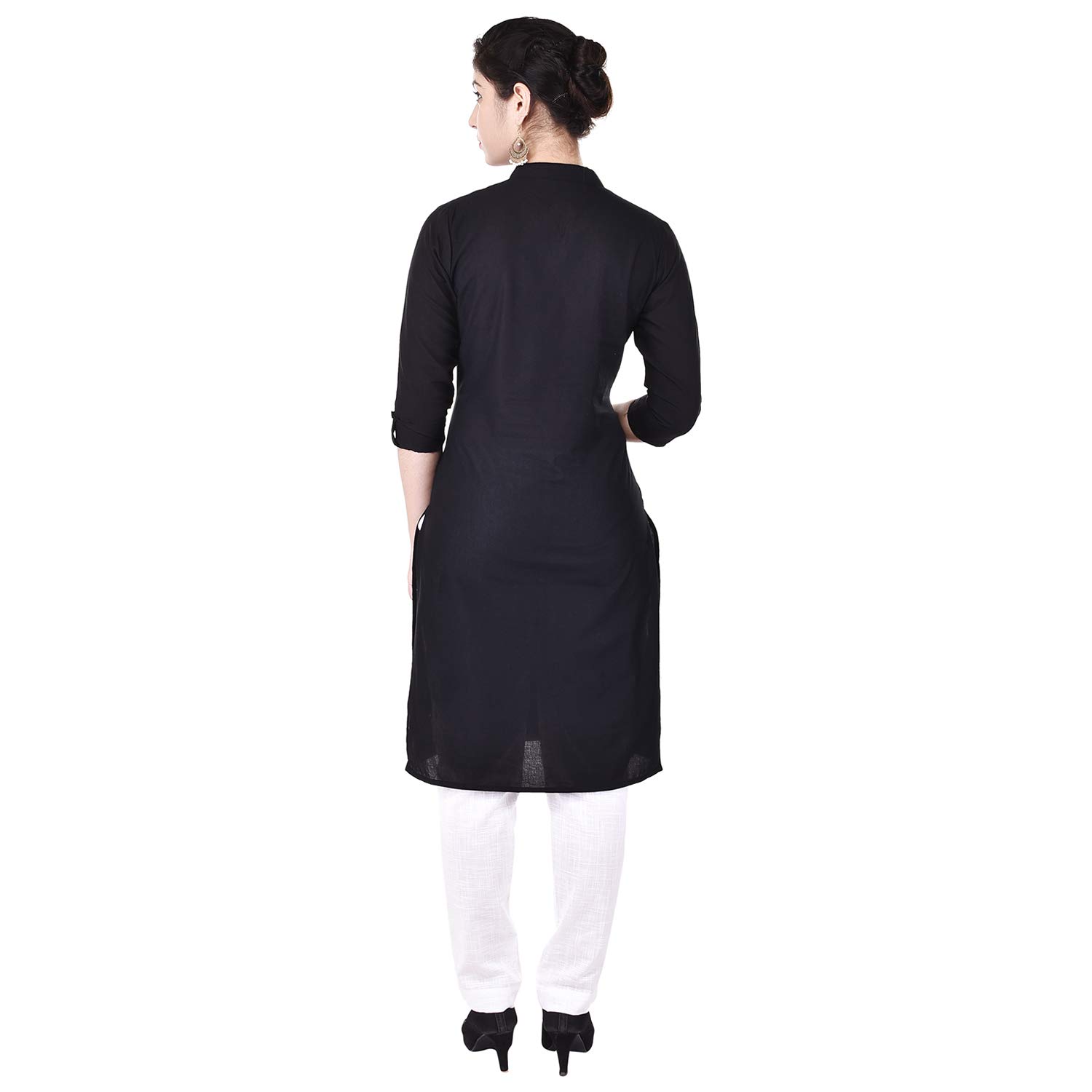 grapz cotton solid straight kurti(kurti length-40) black