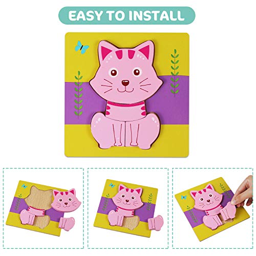 Comken Wooden Puzzles for Toddlers, 6 Pack Animal Jigsaw Puzzles for 1 2 3 Years Old Boys & Girls,Early Learning Preschool Educational Gift,Kids Development Toys