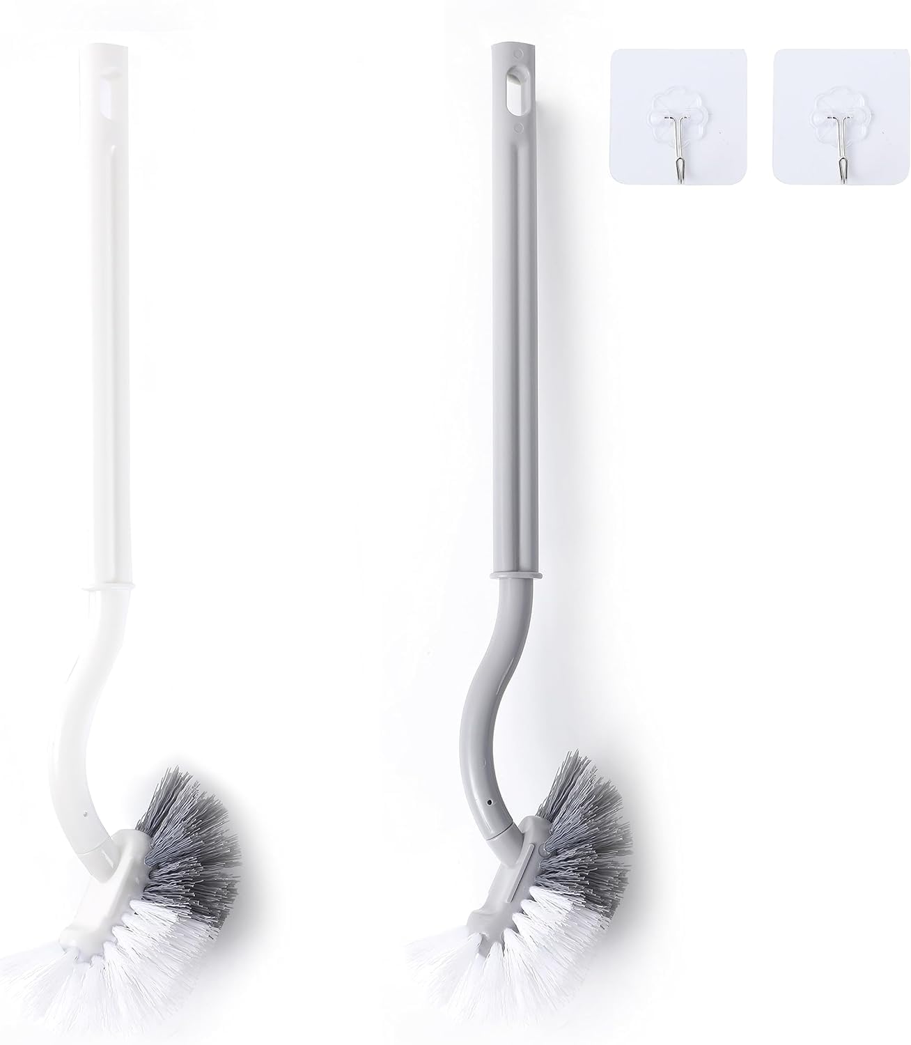 Koliyn 2Pcs Curved Toilet Bowl Brush Without Holder for Bathroom Deep Cleaning, Toilet Brush Durable Under The Rim Household Cleaning Brushes Gray+White