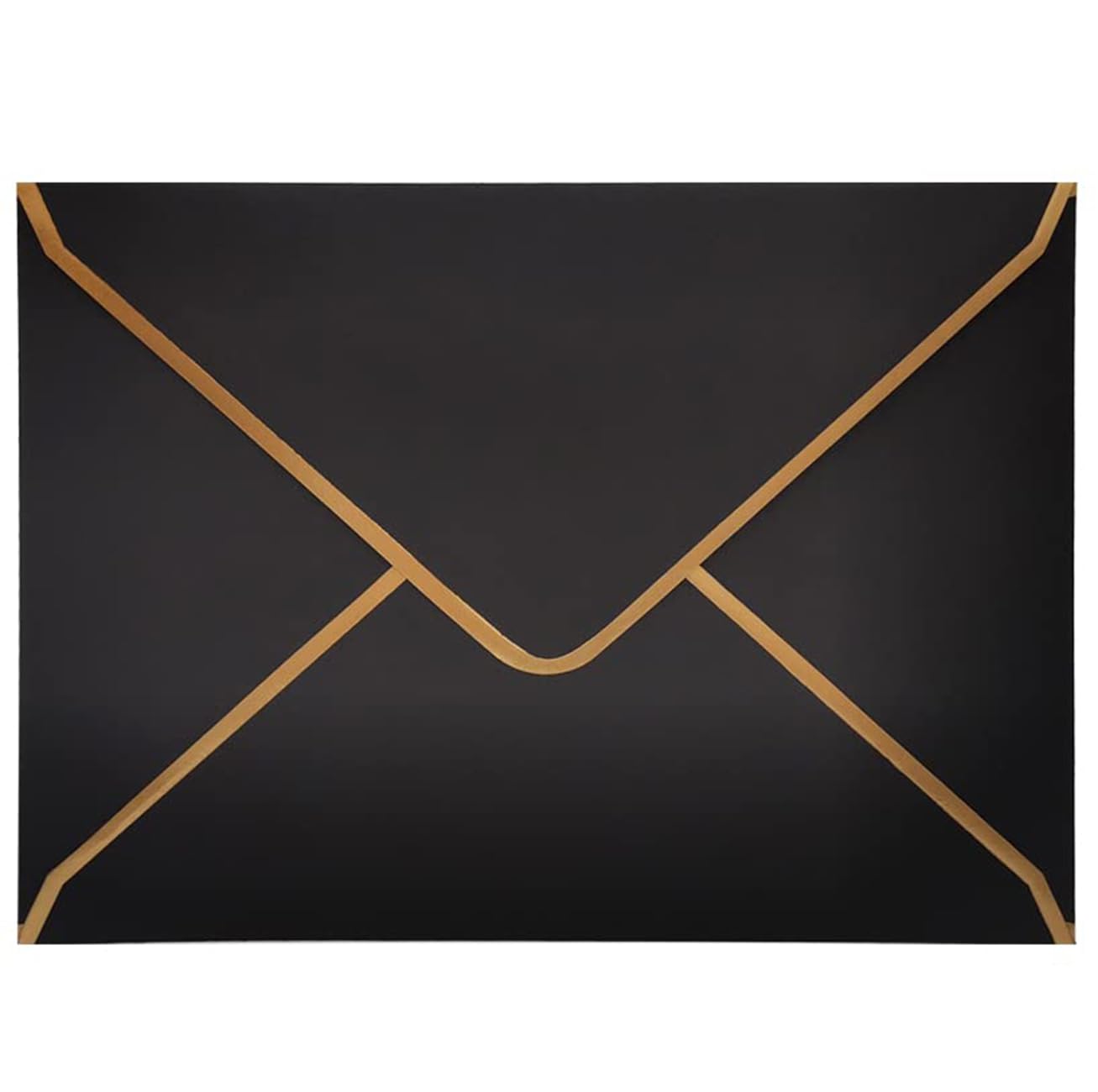 Pack of 50 Invitation Envelopes A7, Black Luxury Envelopes 18.5 x 13.5 cm Miniature Envelopes 5 x 7 Inch Envelopes with V-Flap Envelopes Gold Foil Edge for Weddings, Invitations, Party, Greeting Cards