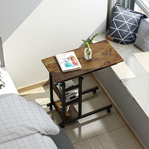 Up and Down Side Table on Wheels with Storage Shelves,Height Adjustable
