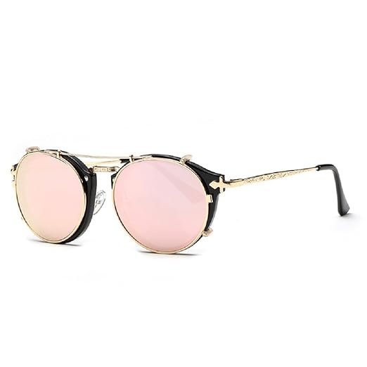title=Dollger Clip On Sunglasses Steampunk Style and Round Mirrored Lens
