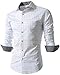 Beninos Men's Casual Long Sleeve Plaid Slim Fit Dress Shirts (5039 White,L)