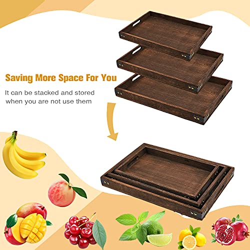 Wood Serving Tray with Handles,Set of 3(Large, Medium and Small) Christmas Serving Platters and