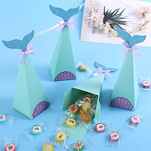Koogel Mermaid Party Boxes Set,36 Pcs Mermaid Tail Box Mermaid Candy Box 6 Mermaid Flag-Inserting 6 Mini Mermaid Tail for Children\'s Birthdays Babies Under Decorations Supplies for Mermaid Parties