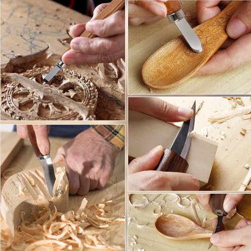 Wood Scissors, 15 in 1 Wood Carving Tools, Wood Tools with 5 Wood Carving Knife, Professional/Junior Wood Scissors Tool DIY Kit with Anti-Cut Gloves