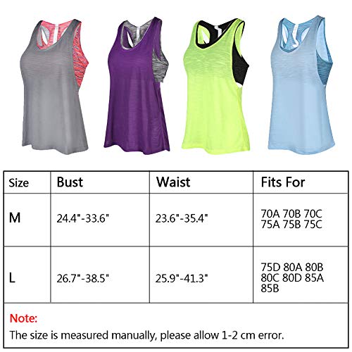 Padded Active Camisole Yoga Tanks Tops Built-in Bra Vest Racerback Shirts Gym Workout Exercise (M, Purple2) - Thumbnail 2