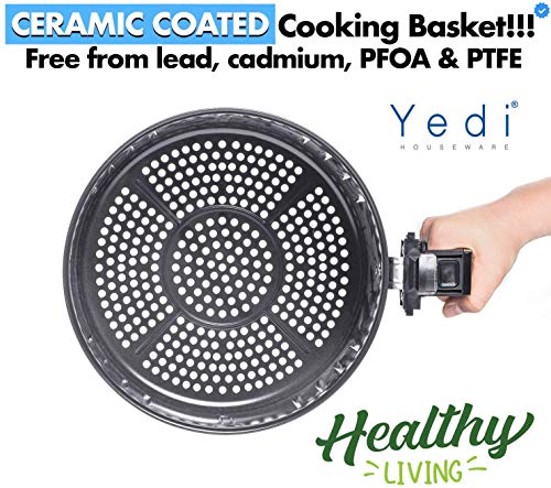Yedi Total Package Ceramic Air Fryer XL, 5.8 Quart, Ceramic Deluxe Accessory Kit, Recipes, Black