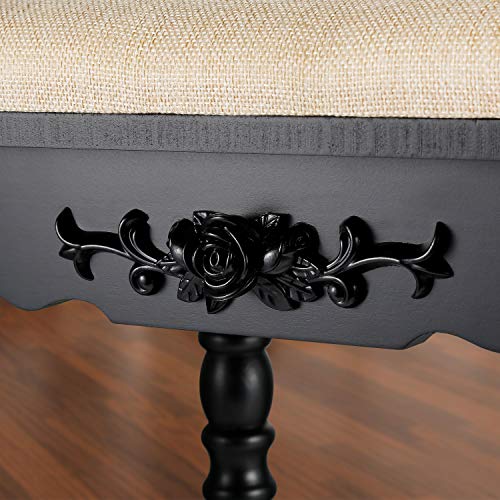URFORESTIC Vanity Stool, Modern Makeup Dressing Stool with Concave Seat Surface, Padded Bench with Rubberwood Legs, Capacity 286lb, Easy Assembly (Black) - Thumbnail 4