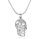 Retro Gothic Skull Style Cremation Urn Necklaces for Ashes Stainless Steel Men's Personalized Vintage Motorcycle Punk Skull Urn Necklace Pendant Cool Cocktail Party Biker Pirate Keepsake Memorial Pendant Necklace