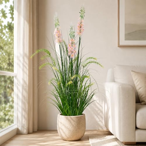 ZEEOZE Plantas artificiales de 90cm con tres Flores Plantas Artificiales Decorativas Planta Artificial Exterior Interior con Para Decoracion Hogar Salon Casa Room Decor Jardín Oficina(2 Paquete)
