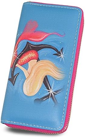 Womens Wallet Cute Mermaid Soft Leather, Ladies Long Clutch Zipper Purse