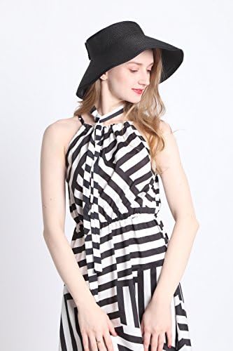 Ofocam Women's Sun Hats Visor Foldable Summer Wide Brim Roll-Up Straw Open Top Cap