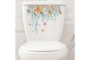 PALEERY@FC Ocean Grass Shell Sea Star Toilet Cover Sticker Decals,Shell Conch Starfish Waterproof Toilet Lid Tank Seat Decals Cistern Self-Adhesive Bathroom Wall Sticker