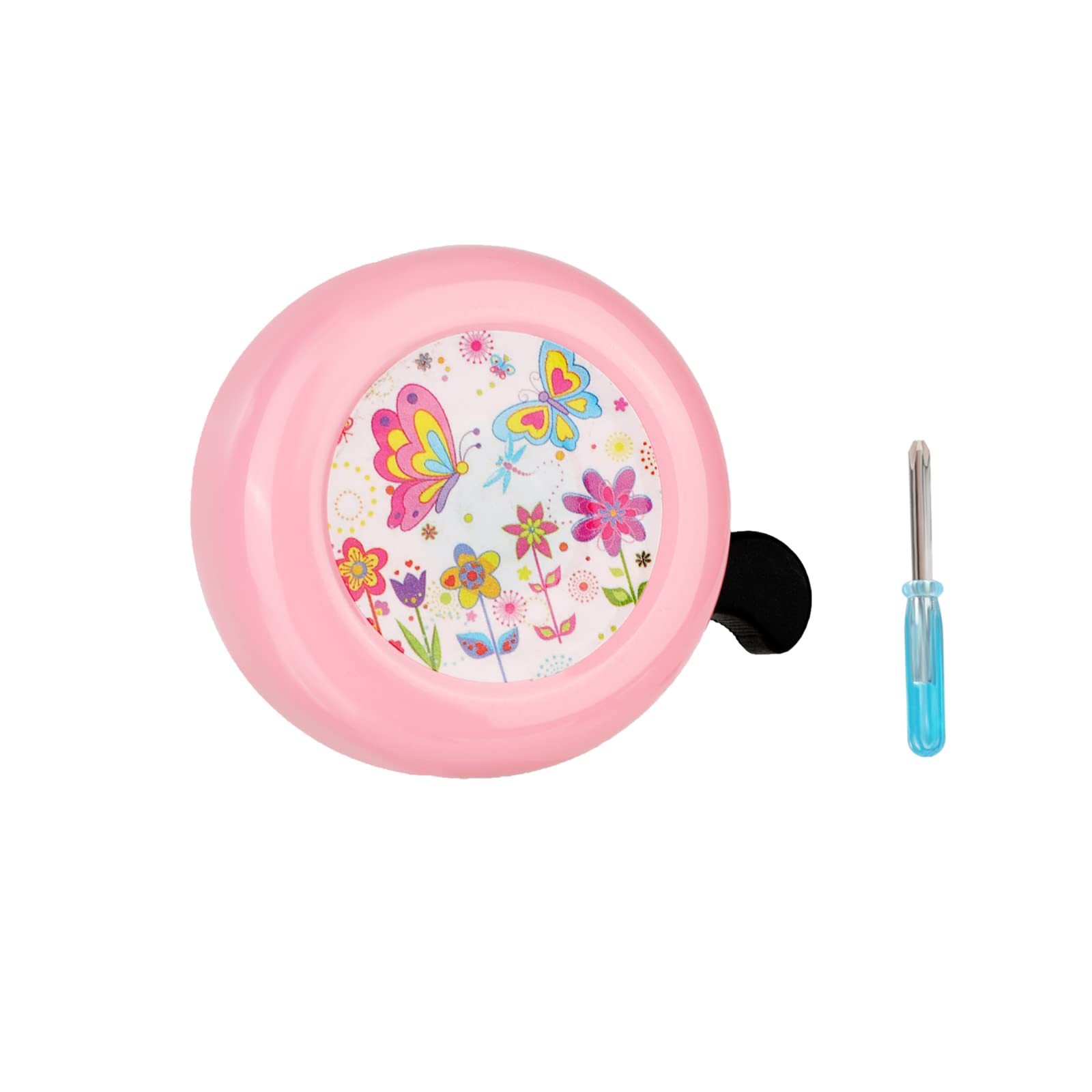 Children's Bicycle Bell,Bike Bell for Adults,Kid's Bike Bell with Loud and Crisp Sound with Portable Mini Cross Screwdriver,Road and Mountain Bike Ring Bell Bike Accessories,Butterfly Pink