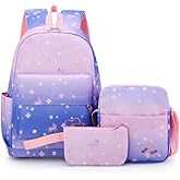 sanjimida School Backpack for Girls with Lunch Box Set, Elementary School Gradient Pattern Bag (Gradient Purple)