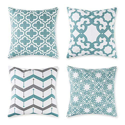 Baibu Embroidered Throw Pillows Covers 4pcs Set Decorative Teal