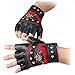 Steampunk Gothic Gloves Mens Vintage Geuuine Leather Captain Fingerless Mittens (Red)